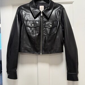 Cinq à Sept Black Leather Cropped Jacket